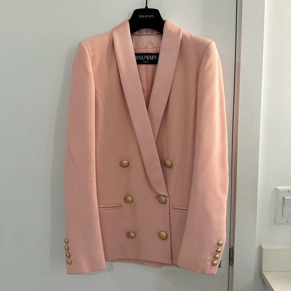 Balmain Pink Belted Double-Breasted Crepe Blazer FR 34 - Picture 5 of 8
